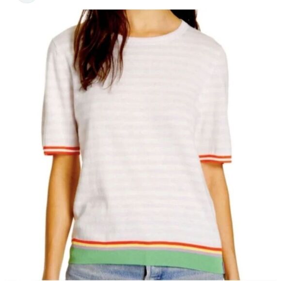 KULE The Corrine Striped Ringer Short Sleeve Knit Top Small - Picture 1 of 9